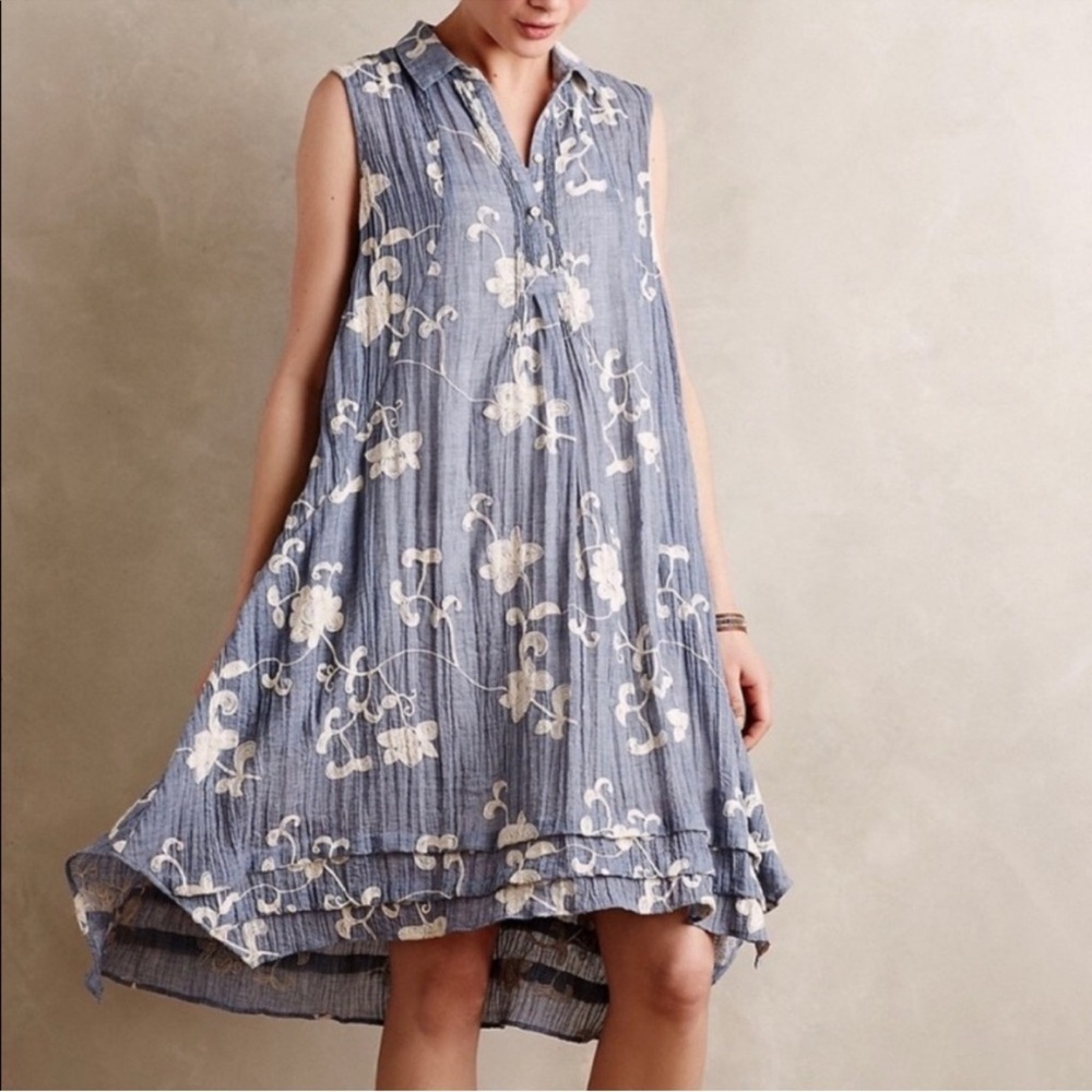 Vasna women’s size Large purple linen blend flower embroidered sleeveless dress